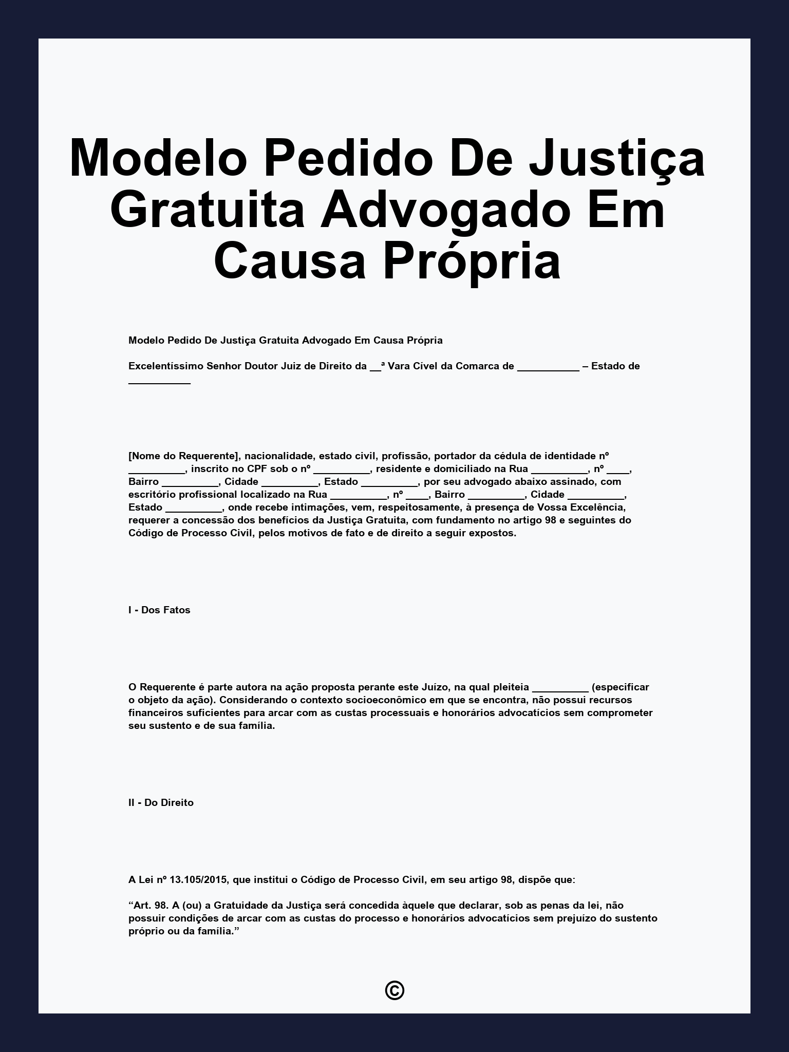 Modelo Pedido De Justiça Gratuita Advogado Em Causa Própria