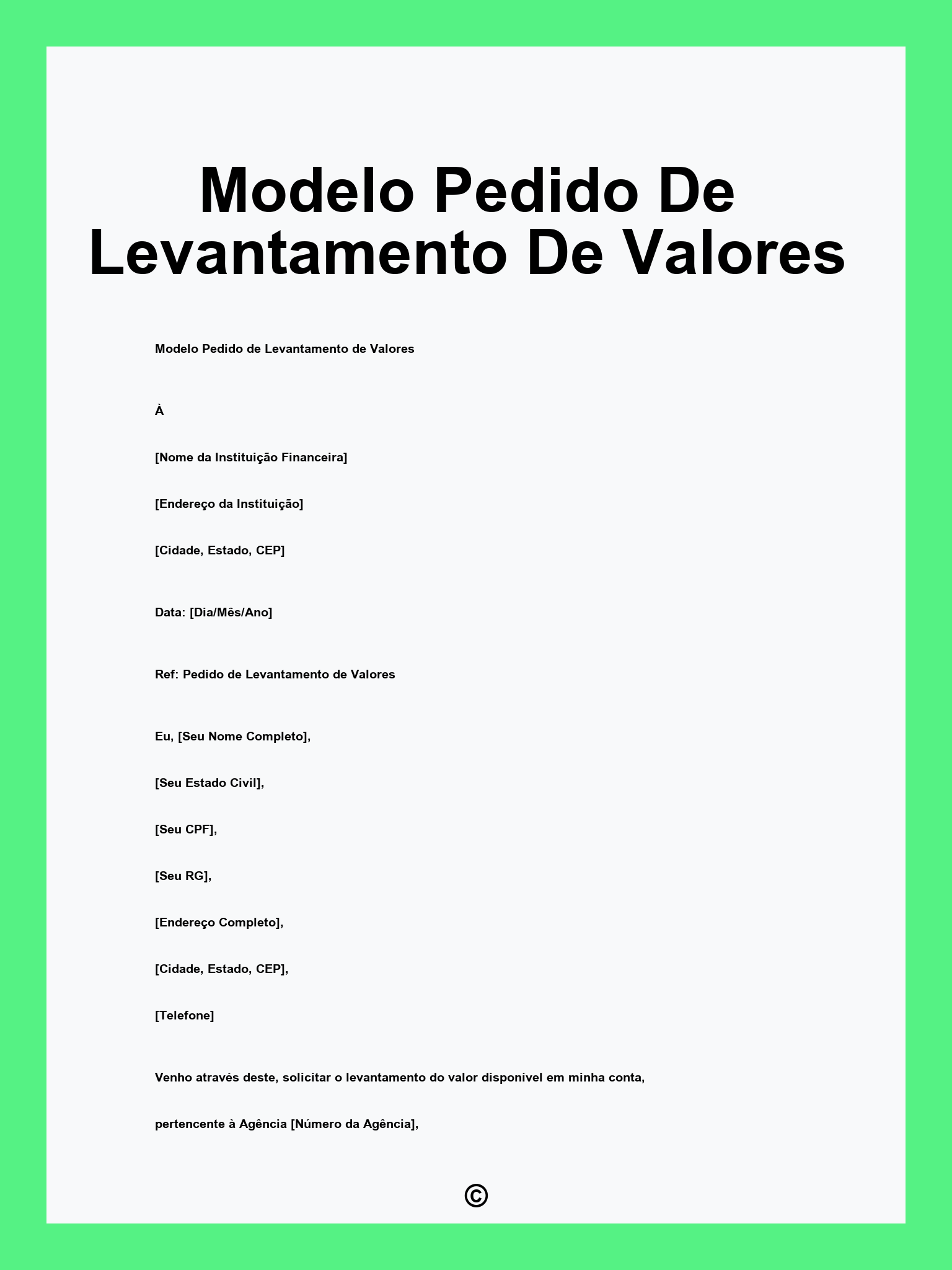 Modelo Pedido De Levantamento De Valores