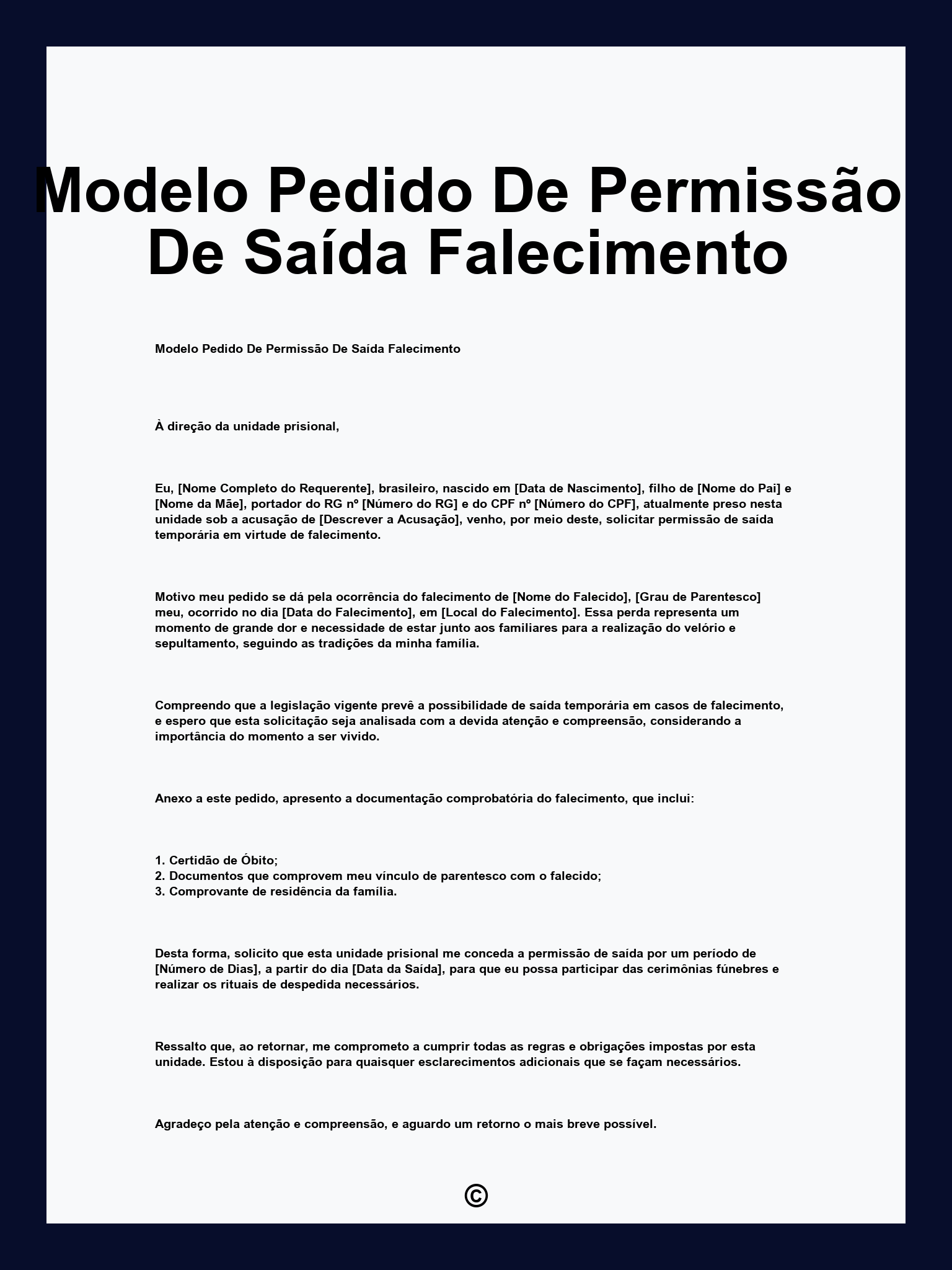 Modelo Pedido De Permissão De Saída Falecimento