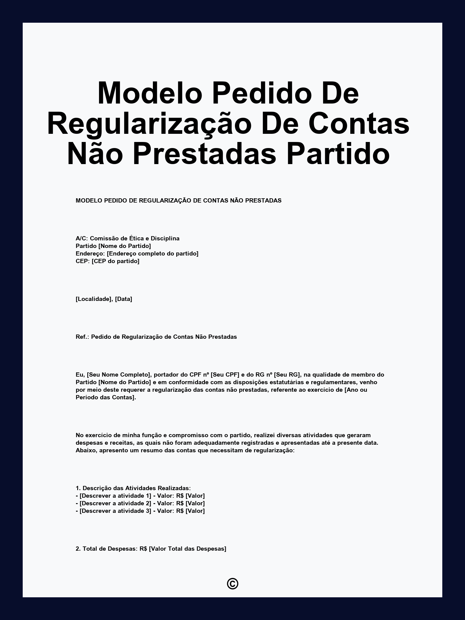 Modelo Pedido De Regularização De Contas Não Prestadas Partido