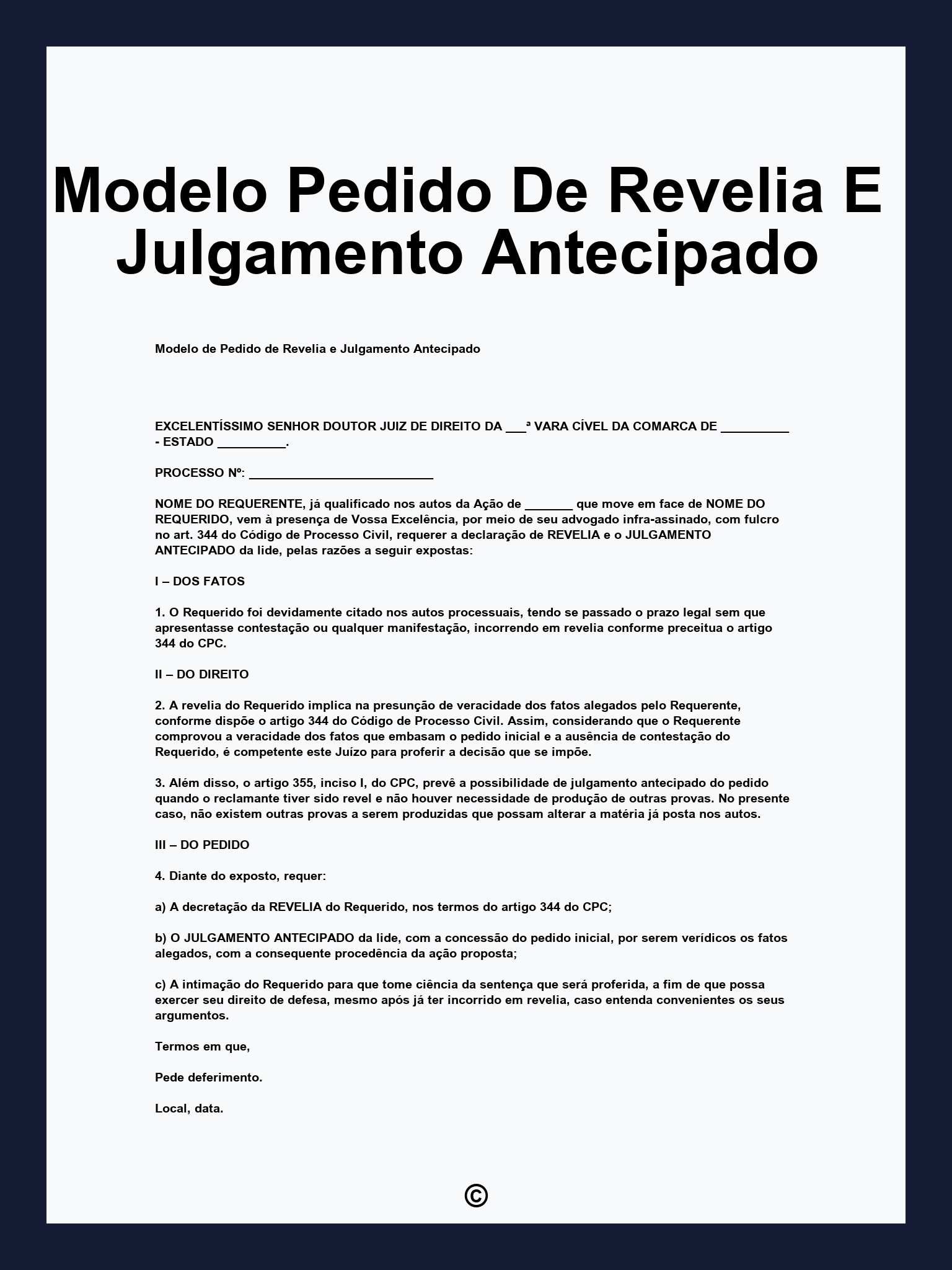 Modelo Pedido De Revelia E Julgamento Antecipado