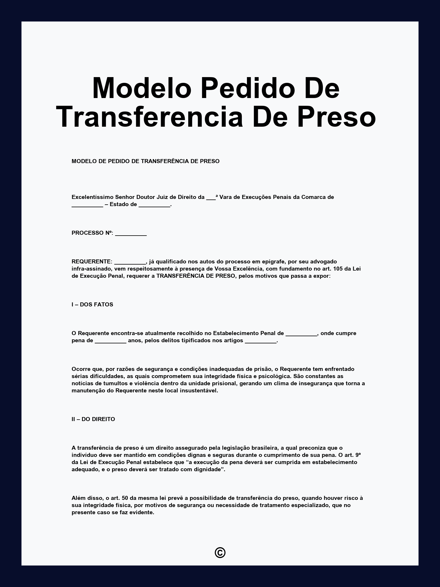 Modelo Pedido De Transferencia De Preso