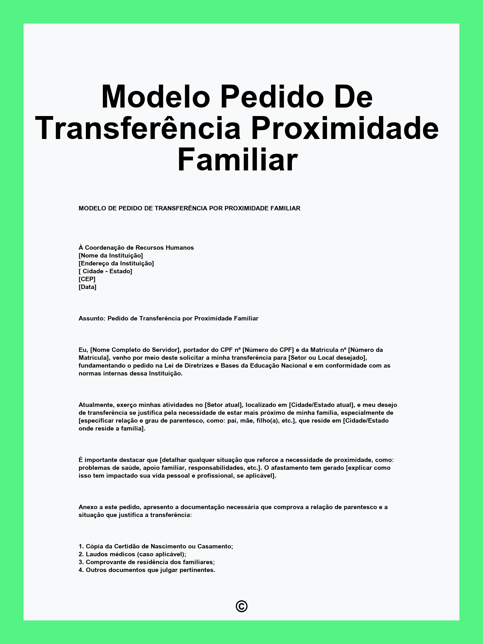 Modelo Pedido De Transferência Proximidade Familiar