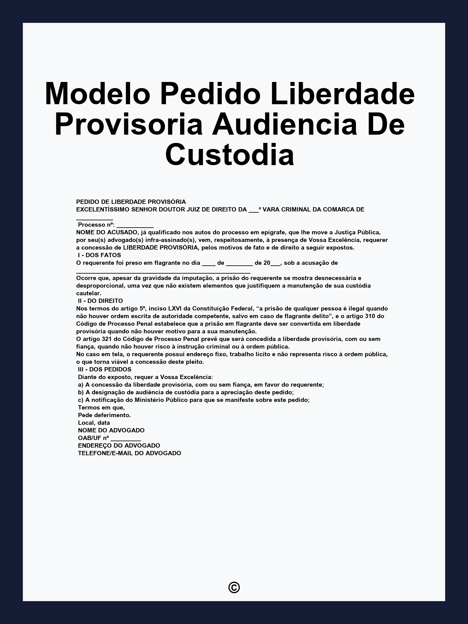 Modelo Pedido Liberdade Provisoria Audiencia De Custodia