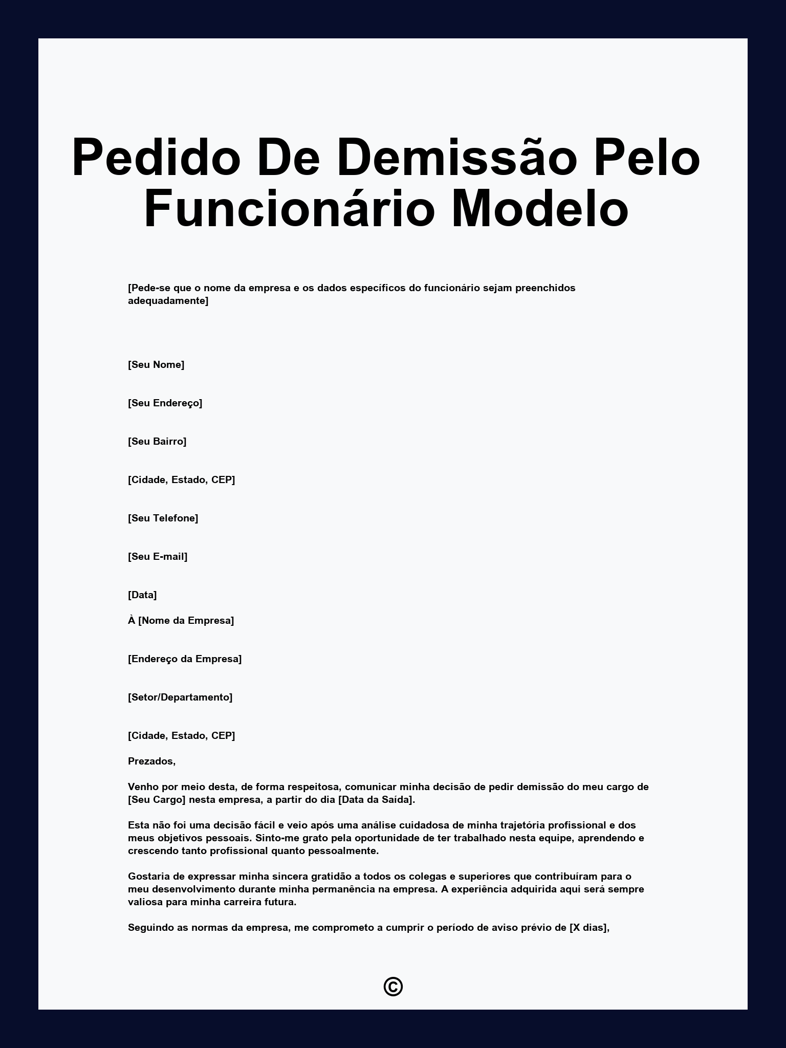 Pedido De Demissão Pelo Funcionário Modelo