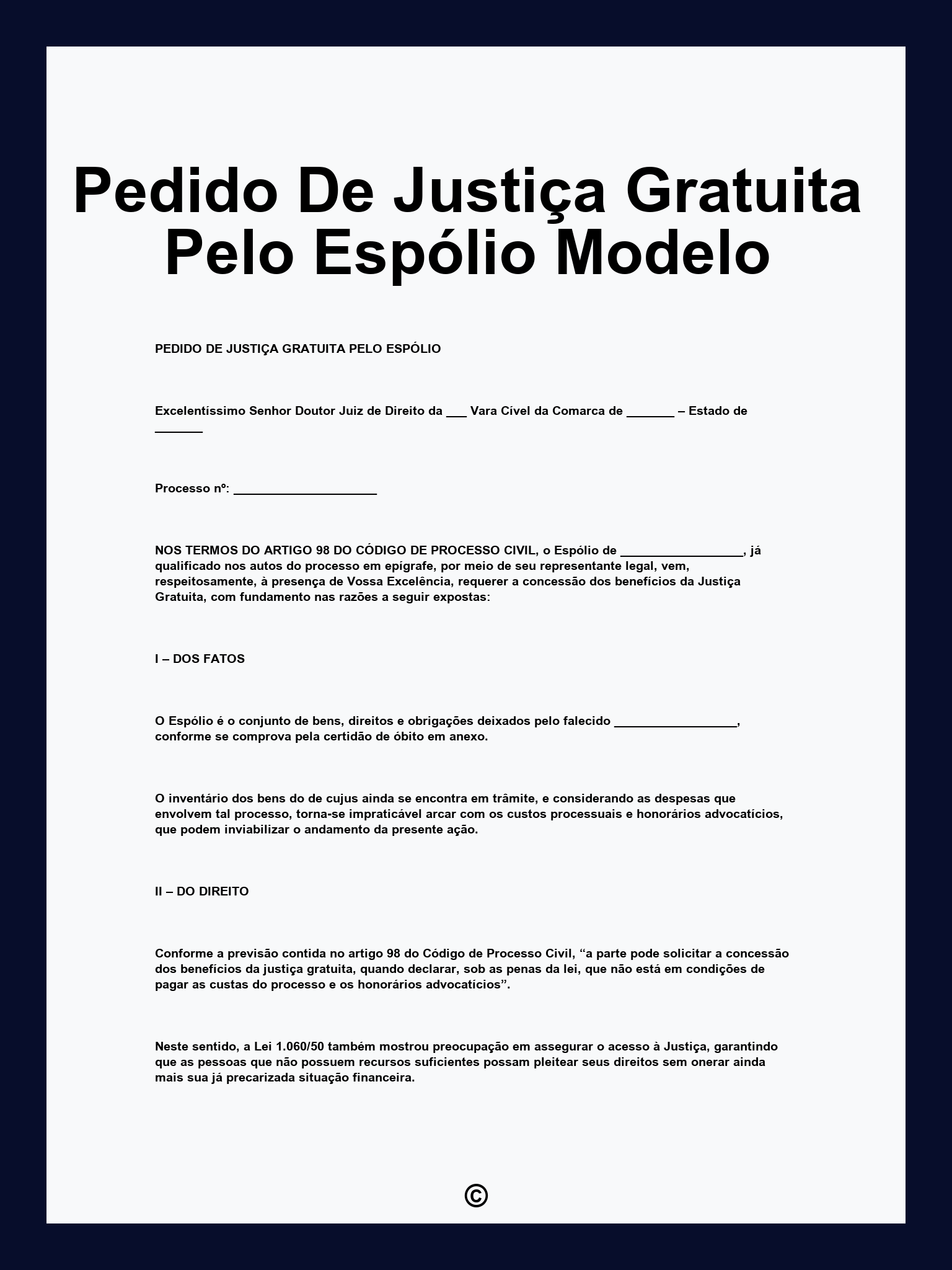 Pedido De Justiça Gratuita Pelo Espólio Modelo